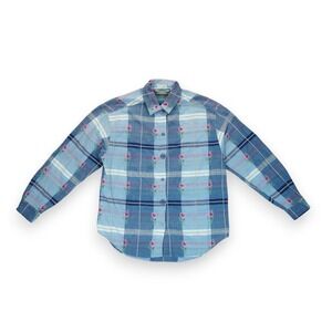 Vintage 90s Angelique Floral Embroidered Plaid Shirt Women's Long Sleeve Medium‎